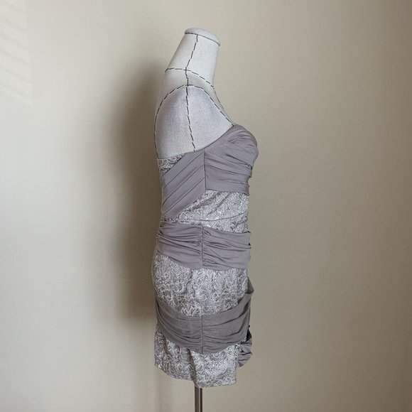 90s Y2K BEBE Strapless Lace Draping Bandage Mini Party Dress Carrie Bradshaw S - Picture 4 of 12